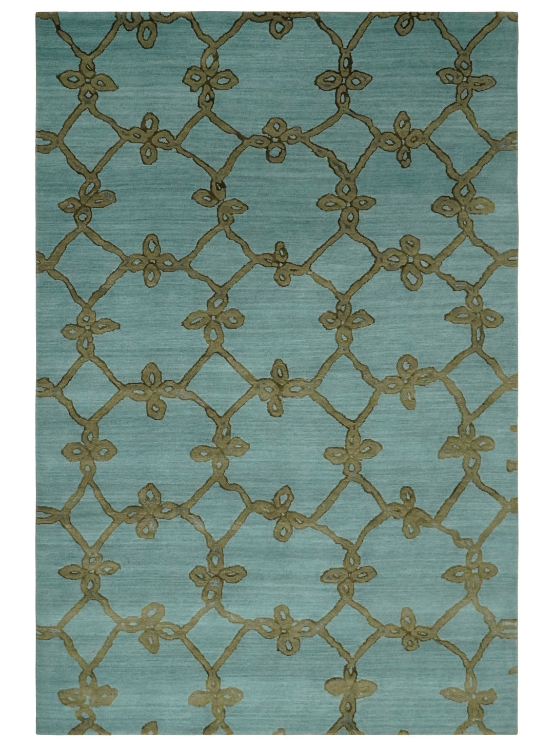 Modern Geometrical Aqua, Camel and Charcoal 6x9 Hand loom Wool and Art Silk Area Rug - The Rug Decor