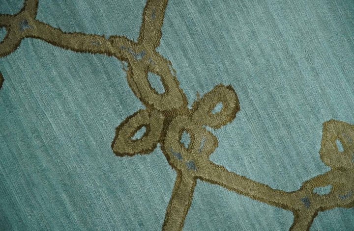 Modern Geometrical Aqua, Camel and Charcoal 6x9 Hand loom Wool and Art Silk Area Rug - The Rug Decor