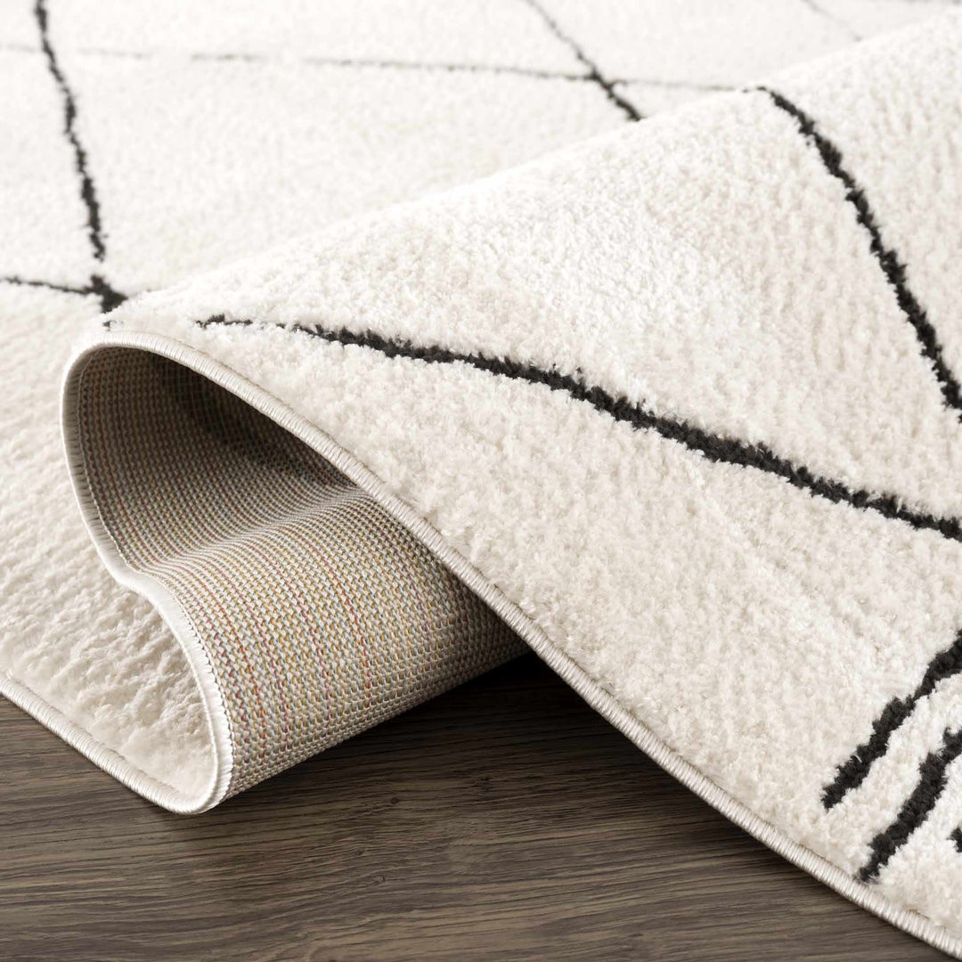 Modern Geometrical Beige and Black Plush Pile Area Rug - The Rug Decor