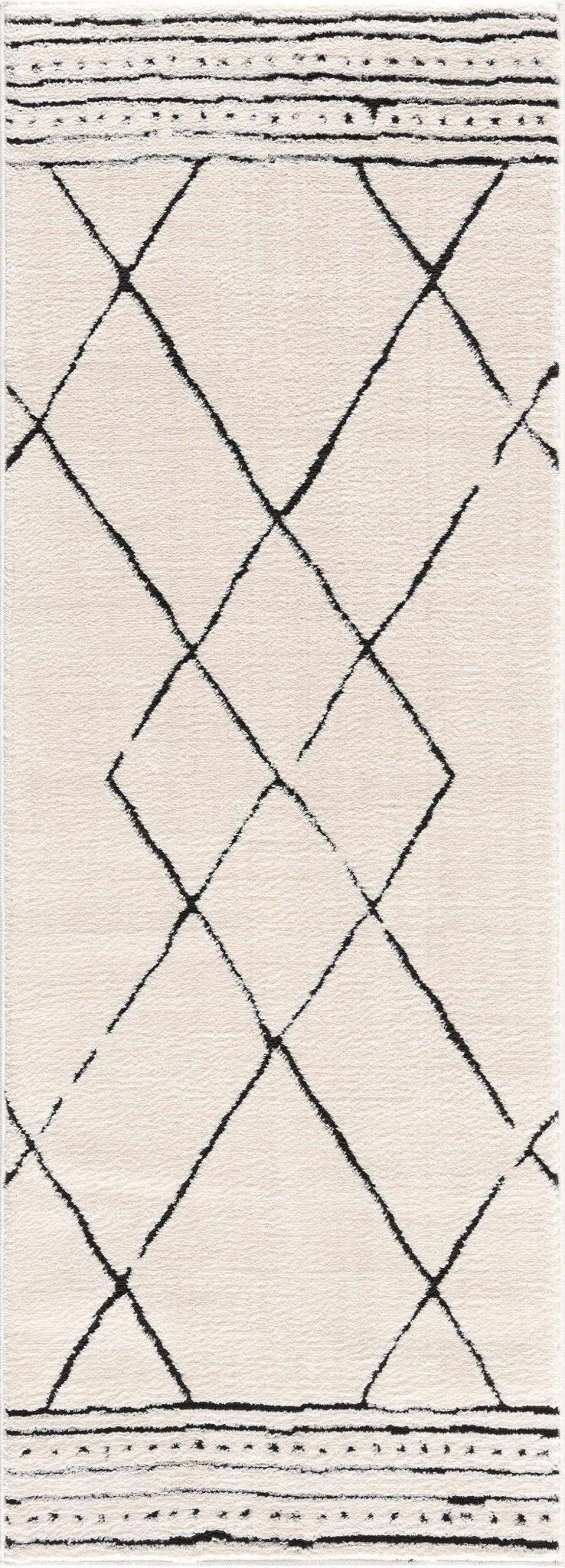 Modern Geometrical Beige and Black Plush Pile Area Rug - The Rug Decor