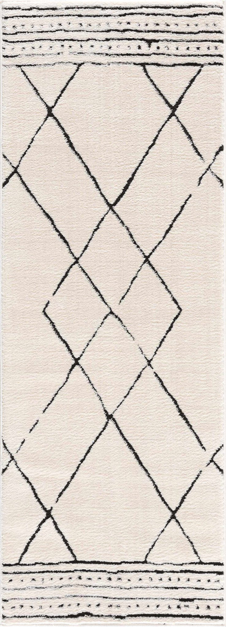 Modern Geometrical Beige and Black Plush Pile Area Rug - The Rug Decor