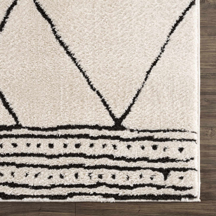Modern Geometrical Beige and Black Plush Pile Area Rug - The Rug Decor