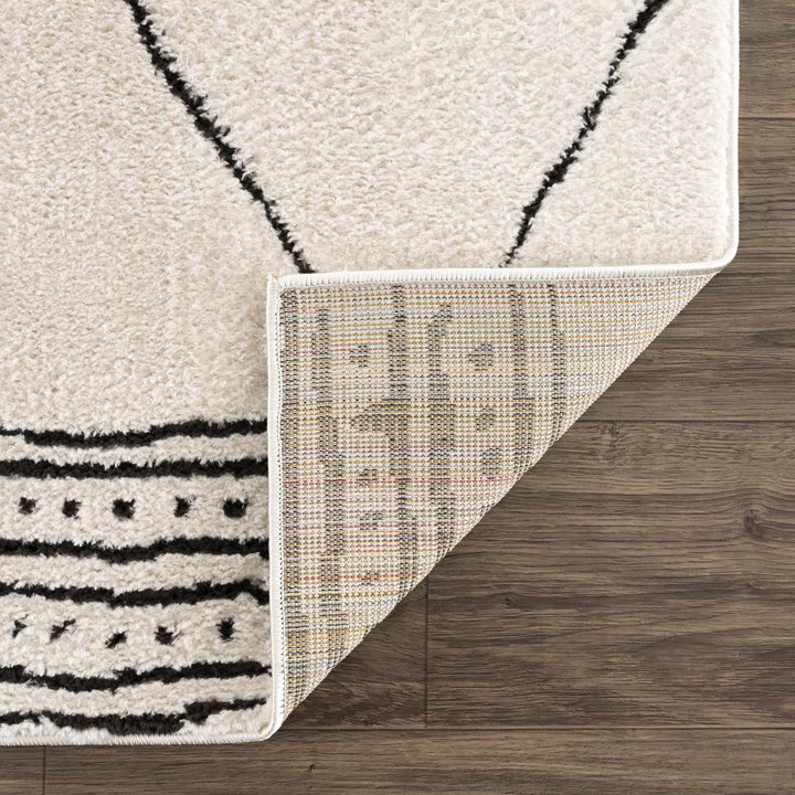 Modern Geometrical Beige and Black Plush Pile Area Rug - The Rug Decor