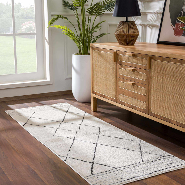 Modern Geometrical Beige and Black Plush Pile Area Rug - The Rug Decor