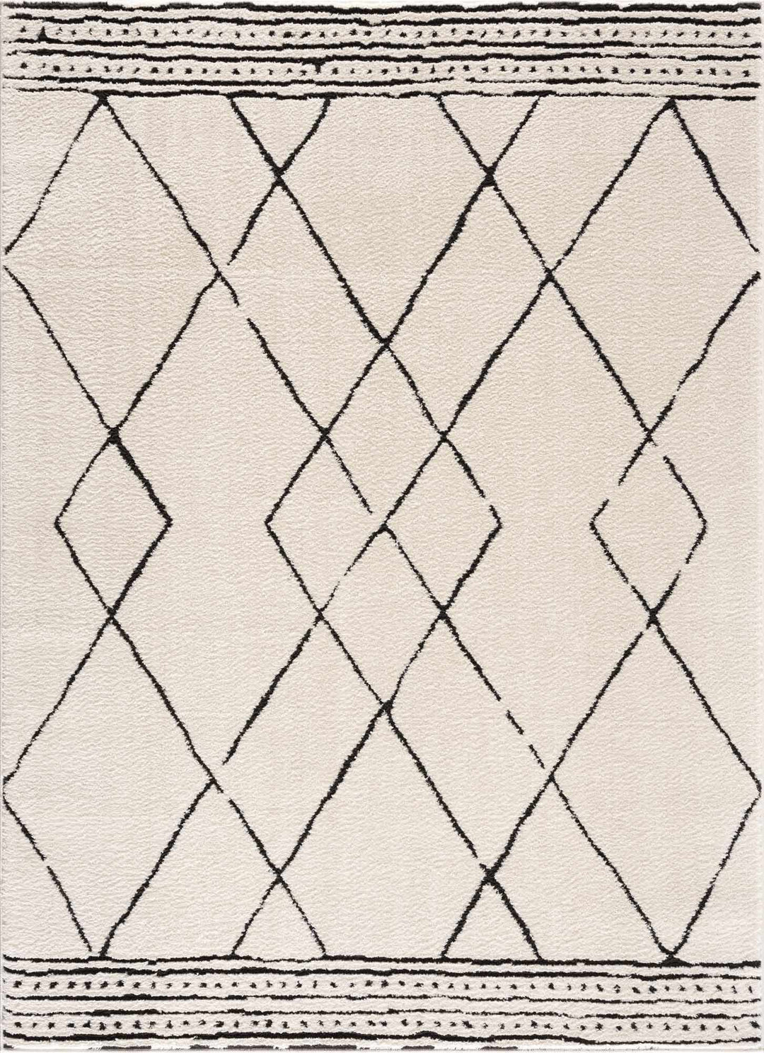 Modern Geometrical Beige and Black Plush Pile Area Rug - The Rug Decor