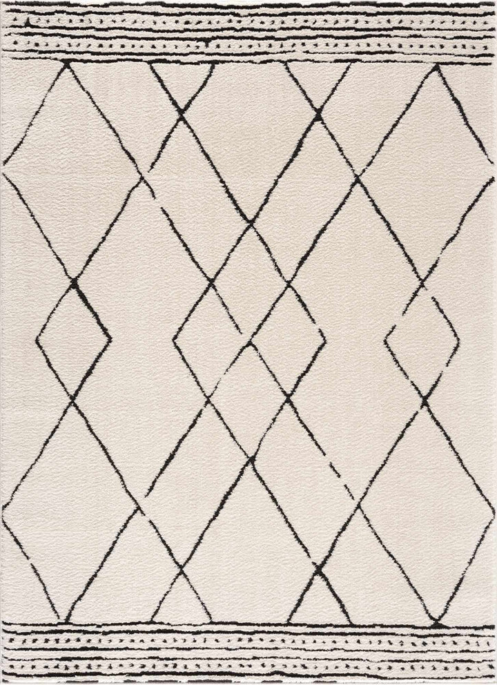 Modern Geometrical Beige and Black Plush Pile Area Rug - The Rug Decor