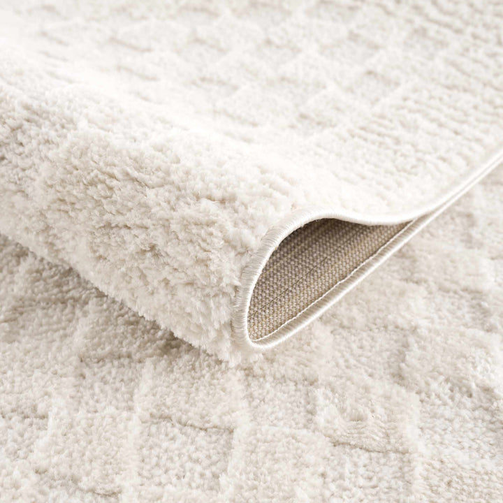 Modern Geometrical Beige Checkered Plush Pile Moroccan Style Area Rug - The Rug Decor