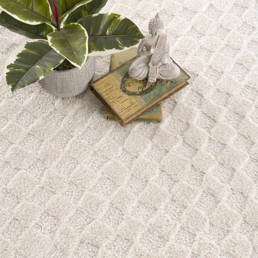 Modern Geometrical Beige Checkered Plush Pile Moroccan Style Area Rug - The Rug Decor