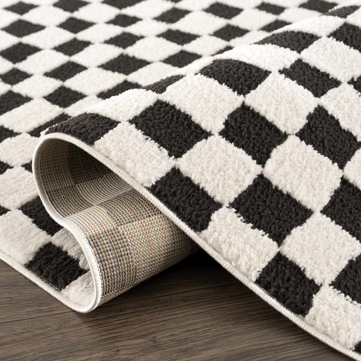 Modern Geometrical Black and Ivory Checkered Plush Pile Moroccan Style Area Rug - The Rug Decor