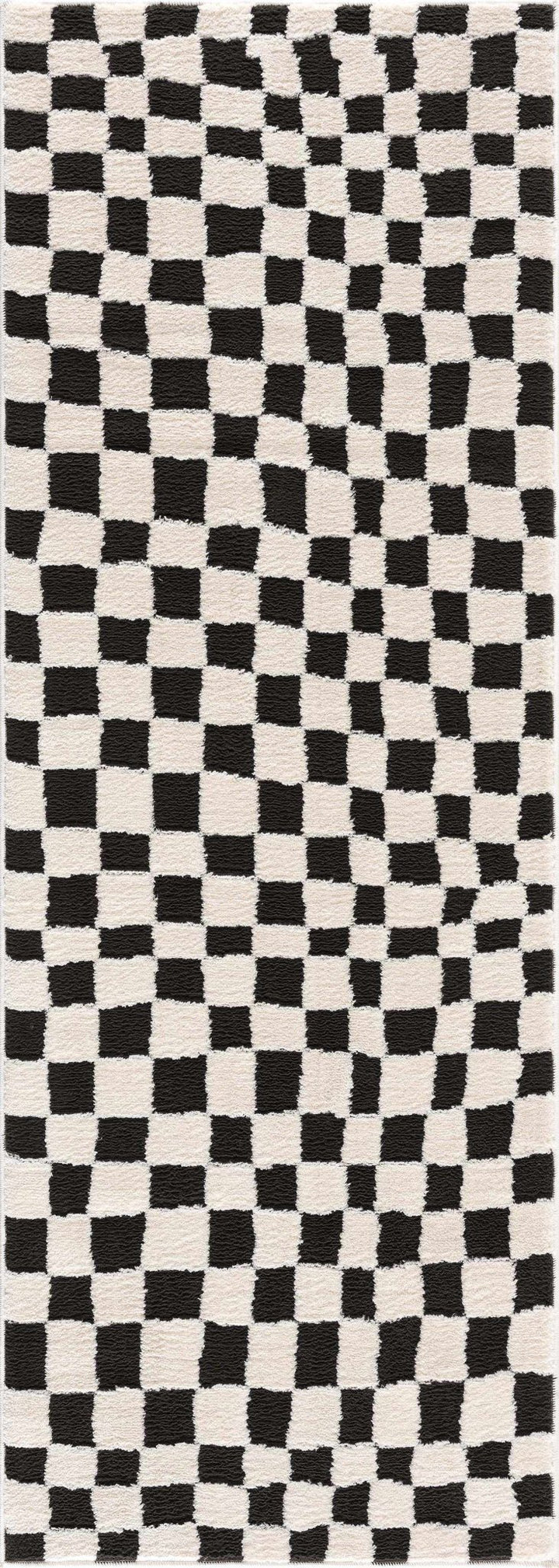 Modern Geometrical Black and Ivory Checkered Plush Pile Moroccan Style Area Rug - The Rug Decor
