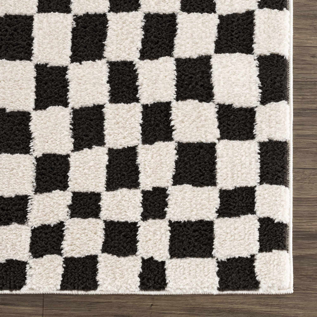Modern Geometrical Black and Ivory Checkered Plush Pile Moroccan Style Area Rug - The Rug Decor