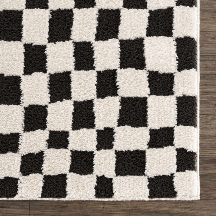 Modern Geometrical Black and Ivory Checkered Plush Pile Moroccan Style Area Rug - The Rug Decor