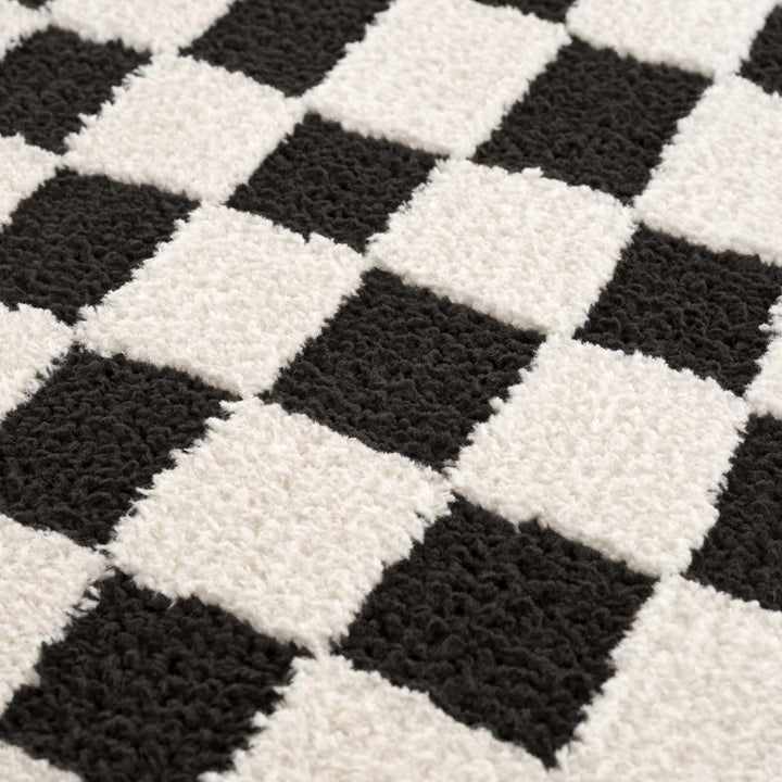 Modern Geometrical Black and Ivory Checkered Plush Pile Moroccan Style Area Rug - The Rug Decor