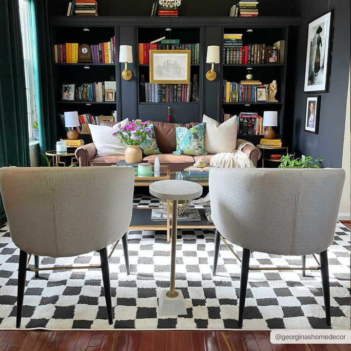 Modern Geometrical Black and Ivory Checkered Plush Pile Moroccan Style Area Rug - The Rug Decor