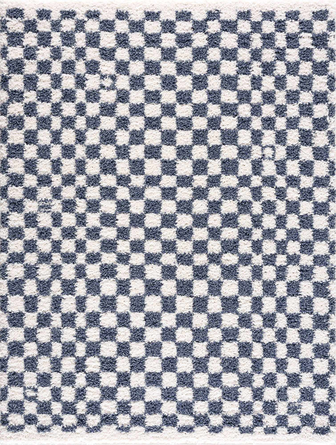 Modern Geometrical Blue and Ivory Checkered Plush Pile Moroccan Style Area Rug - The Rug Decor