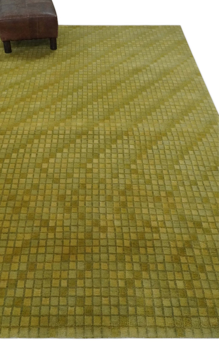 Modern Geometrical Boxes Olive Hand loom 5x8 wool Area Rug - The Rug Decor