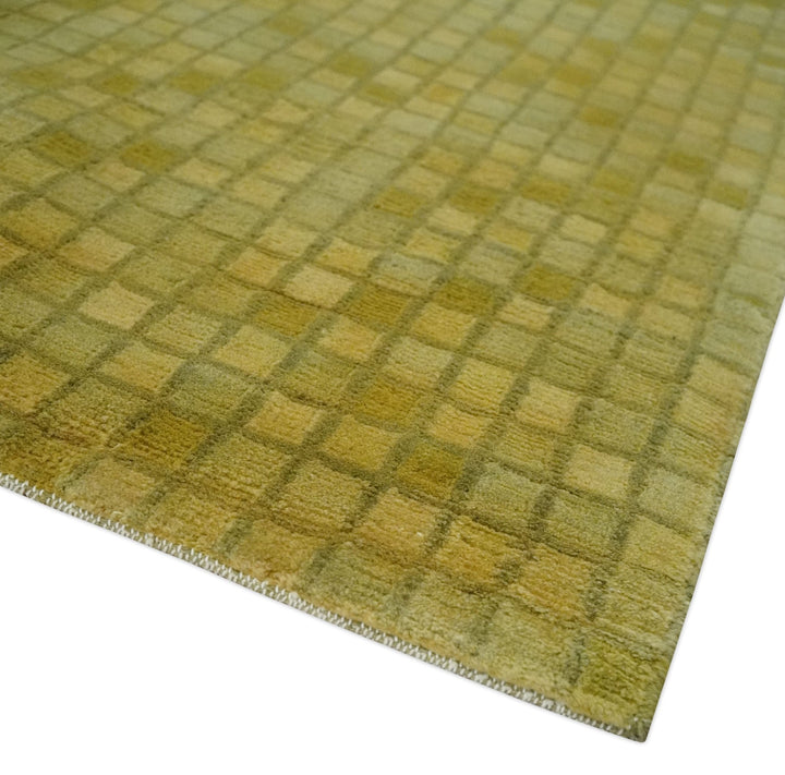 Modern Geometrical Boxes Olive Hand loom 5x8 wool Area Rug - The Rug Decor