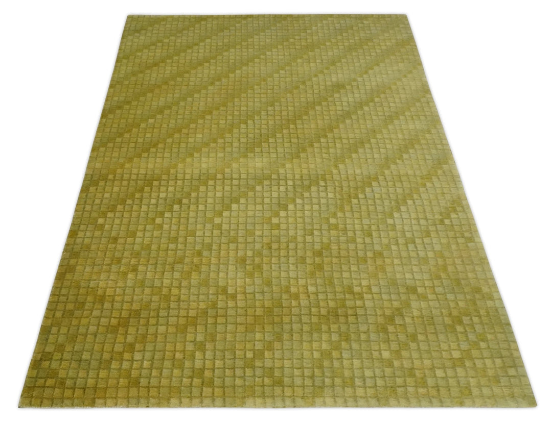 Modern Geometrical Boxes Olive Hand loom 5x8 wool Area Rug - The Rug Decor