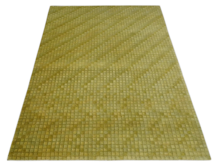 Modern Geometrical Boxes Olive Hand loom 5x8 wool Area Rug - The Rug Decor