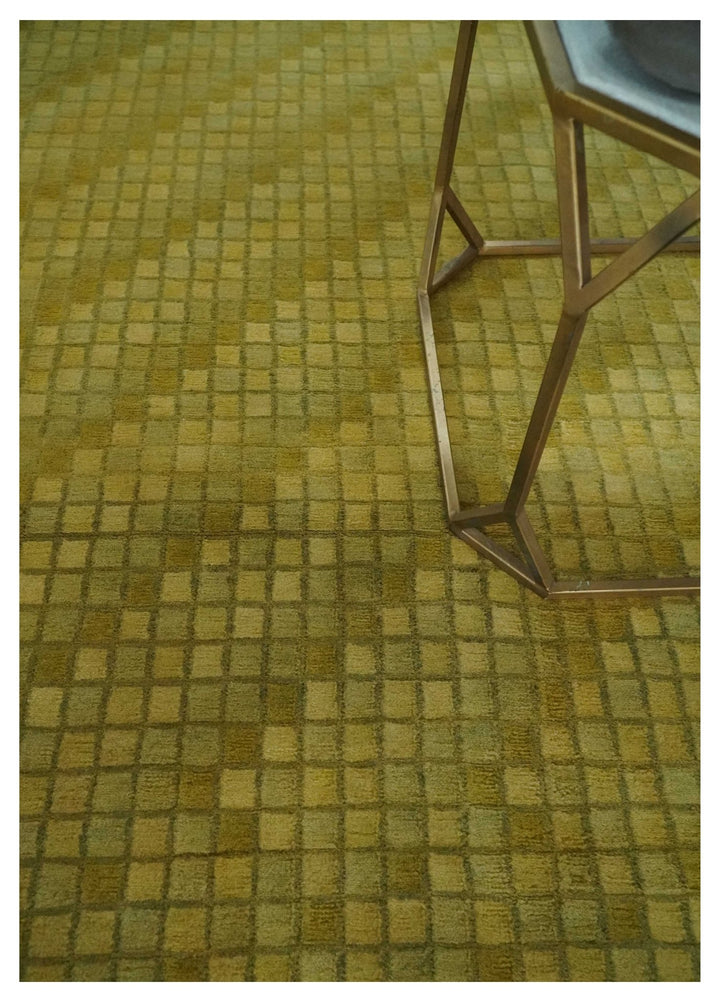Modern Geometrical Boxes Olive Hand loom 5x8 wool Area Rug - The Rug Decor