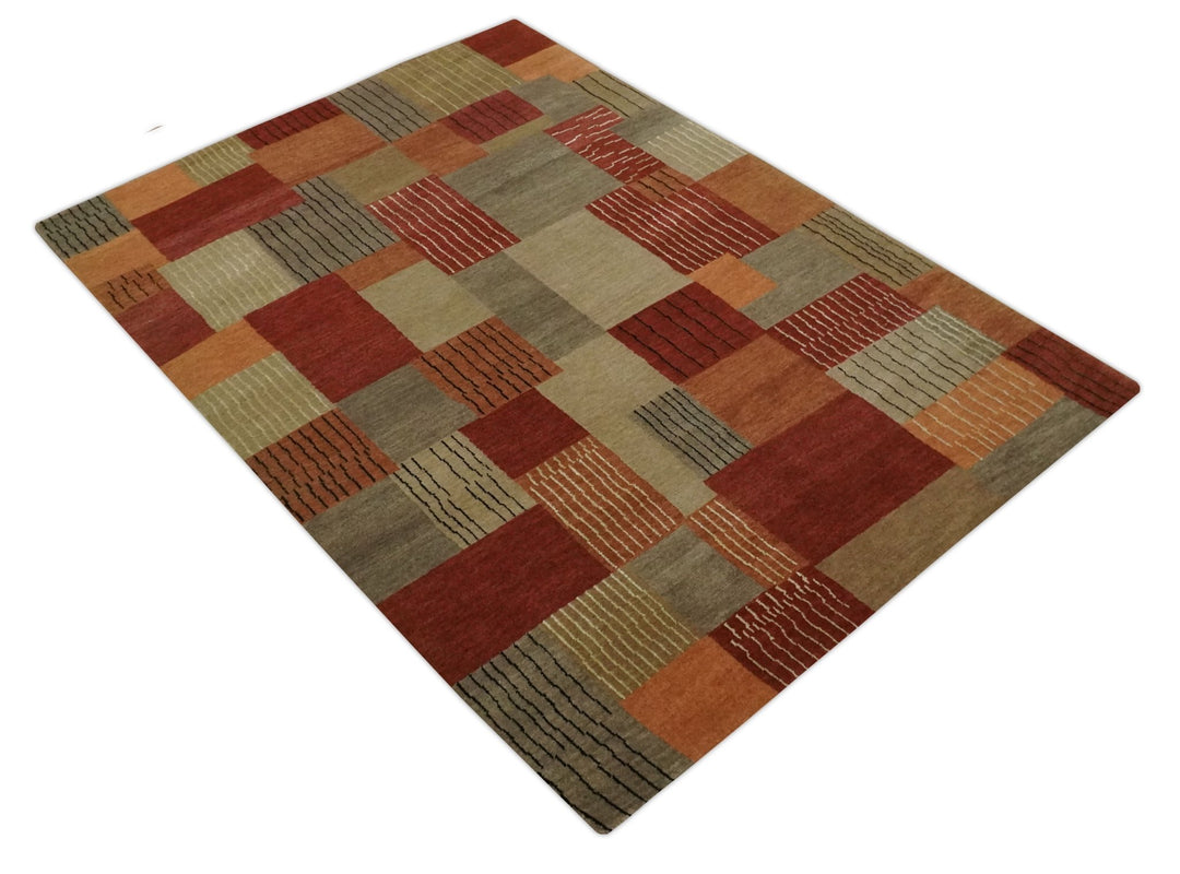 Modern Geometrical Brown, Rust, Gray and Beige Handloom 6x8 wool and Art Silk Area Rug - The Rug Decor