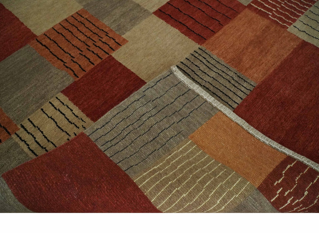 Modern Geometrical Brown, Rust, Gray and Beige Handloom 6x8 wool and Art Silk Area Rug - The Rug Decor