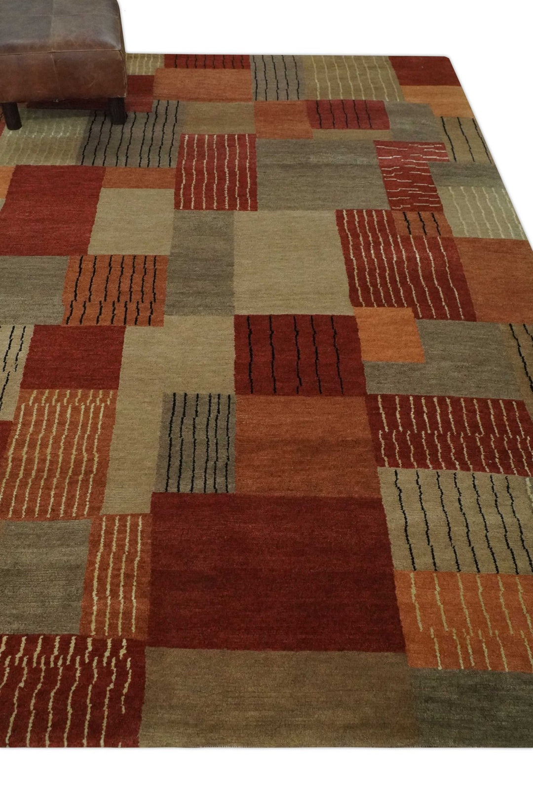 Modern Geometrical Brown, Rust, Gray and Beige Handloom 6x8 wool and Art Silk Area Rug - The Rug Decor