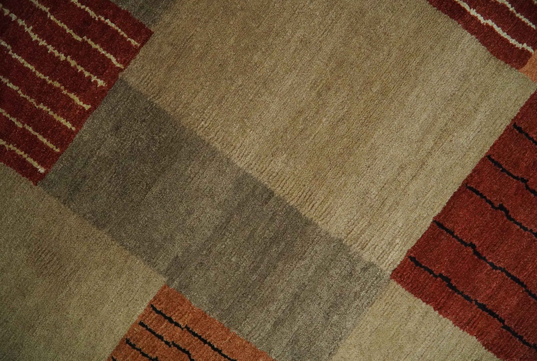 Modern Geometrical Brown, Rust, Gray and Beige Handloom 6x8 wool and Art Silk Area Rug - The Rug Decor