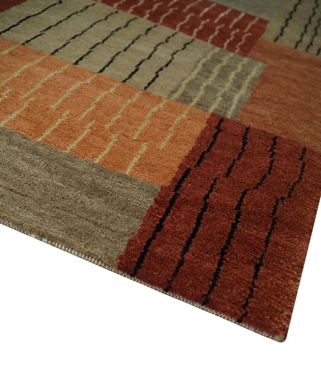 Modern Geometrical Brown, Rust, Gray and Beige Handloom 6x8 wool and Art Silk Area Rug - The Rug Decor