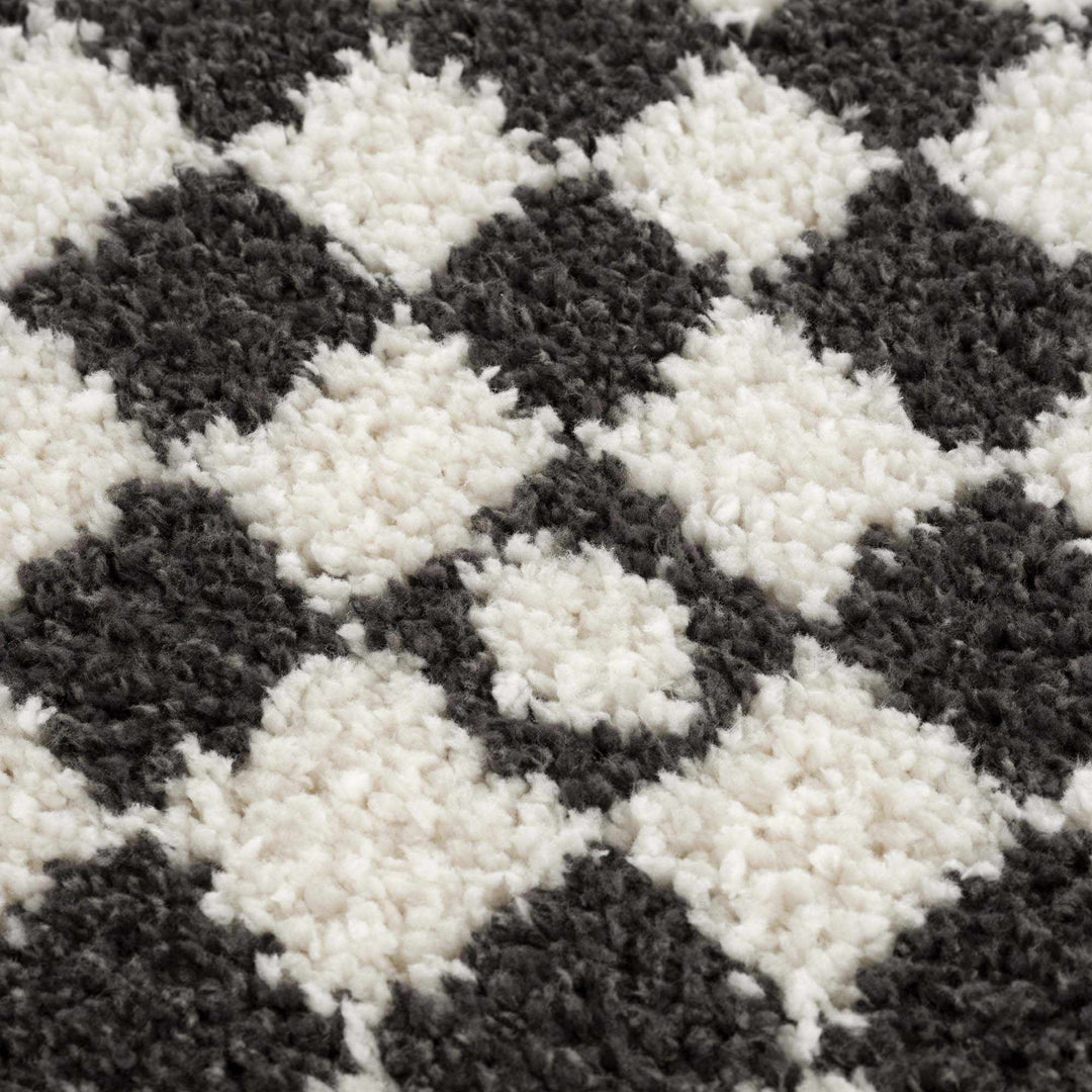 Modern Geometrical Charcoal and Ivory Checkered Plush Pile Moroccan Style Area Rug - The Rug Decor