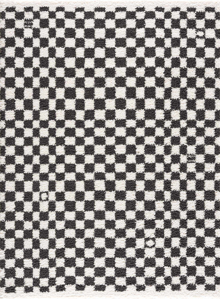 Modern Geometrical Charcoal and Ivory Checkered Plush Pile Moroccan Style Area Rug - The Rug Decor