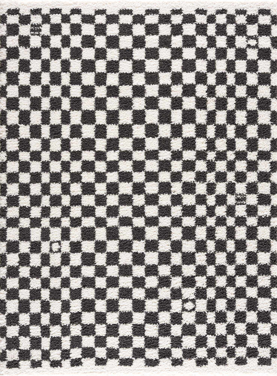 Modern Geometrical Charcoal and Ivory Checkered Plush Pile Moroccan Style Area Rug - The Rug Decor