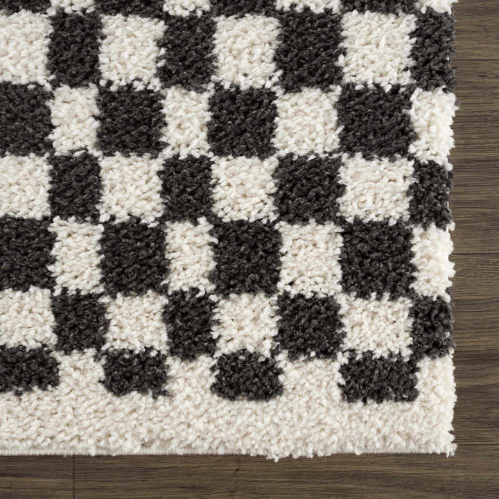 Modern Geometrical Charcoal and Ivory Checkered Plush Pile Moroccan Style Area Rug - The Rug Decor