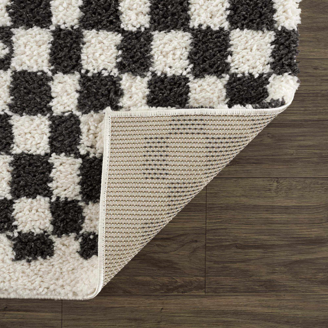 Modern Geometrical Charcoal and Ivory Checkered Plush Pile Moroccan Style Area Rug - The Rug Decor