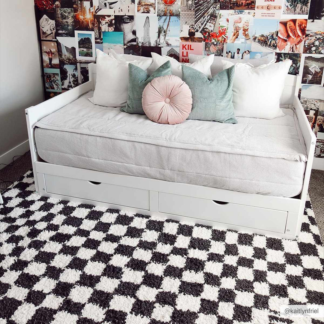 Modern Geometrical Charcoal and Ivory Checkered Plush Pile Moroccan Style Area Rug - The Rug Decor