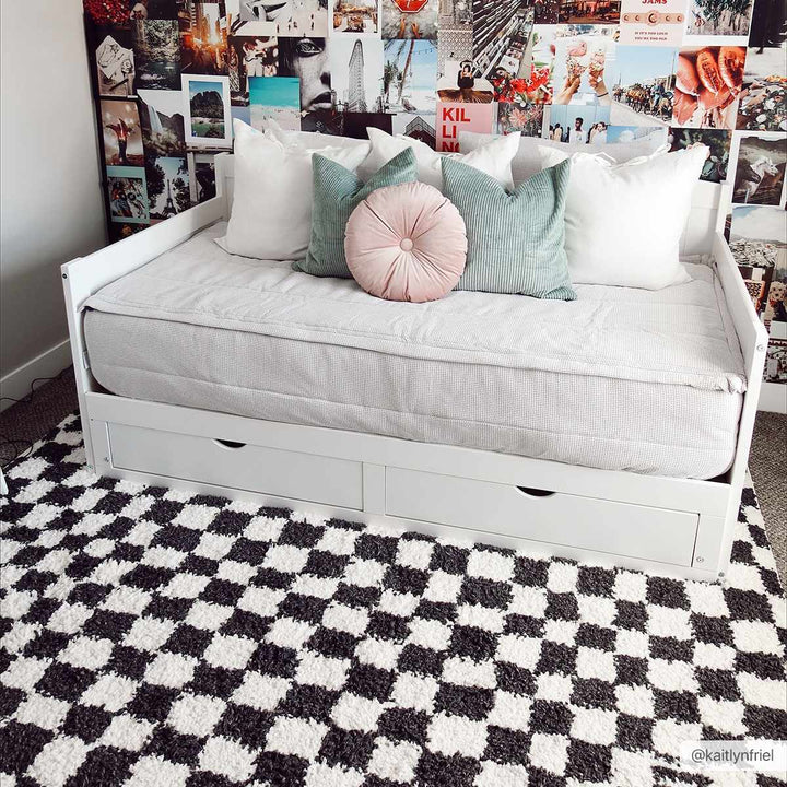 Modern Geometrical Charcoal and Ivory Checkered Plush Pile Moroccan Style Area Rug - The Rug Decor