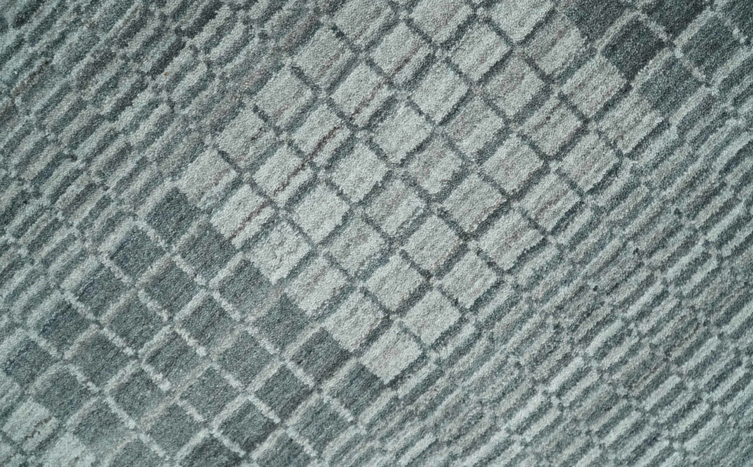 Modern Geometrical Checkered striped Hand Made 8x10 Charcoal, Gray and Silver Scandinavian Blended Wool Flatwoven Area Rug | KE38 - The Rug Decor