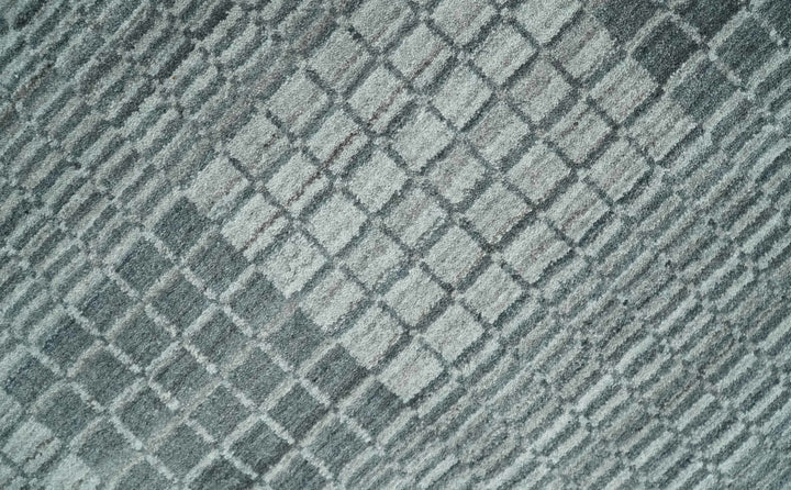 Modern Geometrical Checkered striped Hand Made 8x10 Charcoal, Gray and Silver Scandinavian Blended Wool Flatwoven Area Rug | KE38 - The Rug Decor