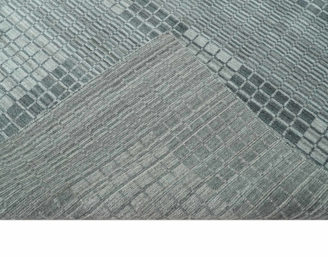 Modern Geometrical Checkered striped Hand Made 8x10 Charcoal, Gray and Silver Scandinavian Blended Wool Flatwoven Area Rug | KE38 - The Rug Decor