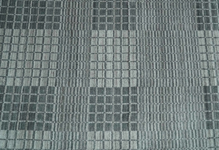 Modern Geometrical Checkered striped Hand Made 8x10 Charcoal, Gray and Silver Scandinavian Blended Wool Flatwoven Area Rug | KE38 - The Rug Decor