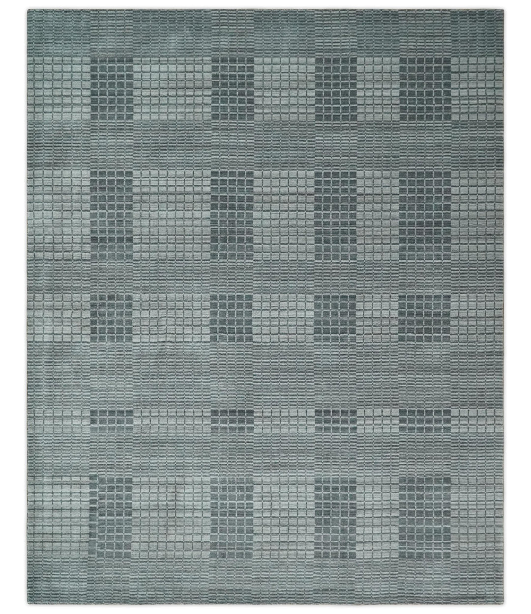Modern Geometrical Checkered striped Hand Made 8x10 Charcoal, Gray and Silver Scandinavian Blended Wool Flatwoven Area Rug | KE38 - The Rug Decor