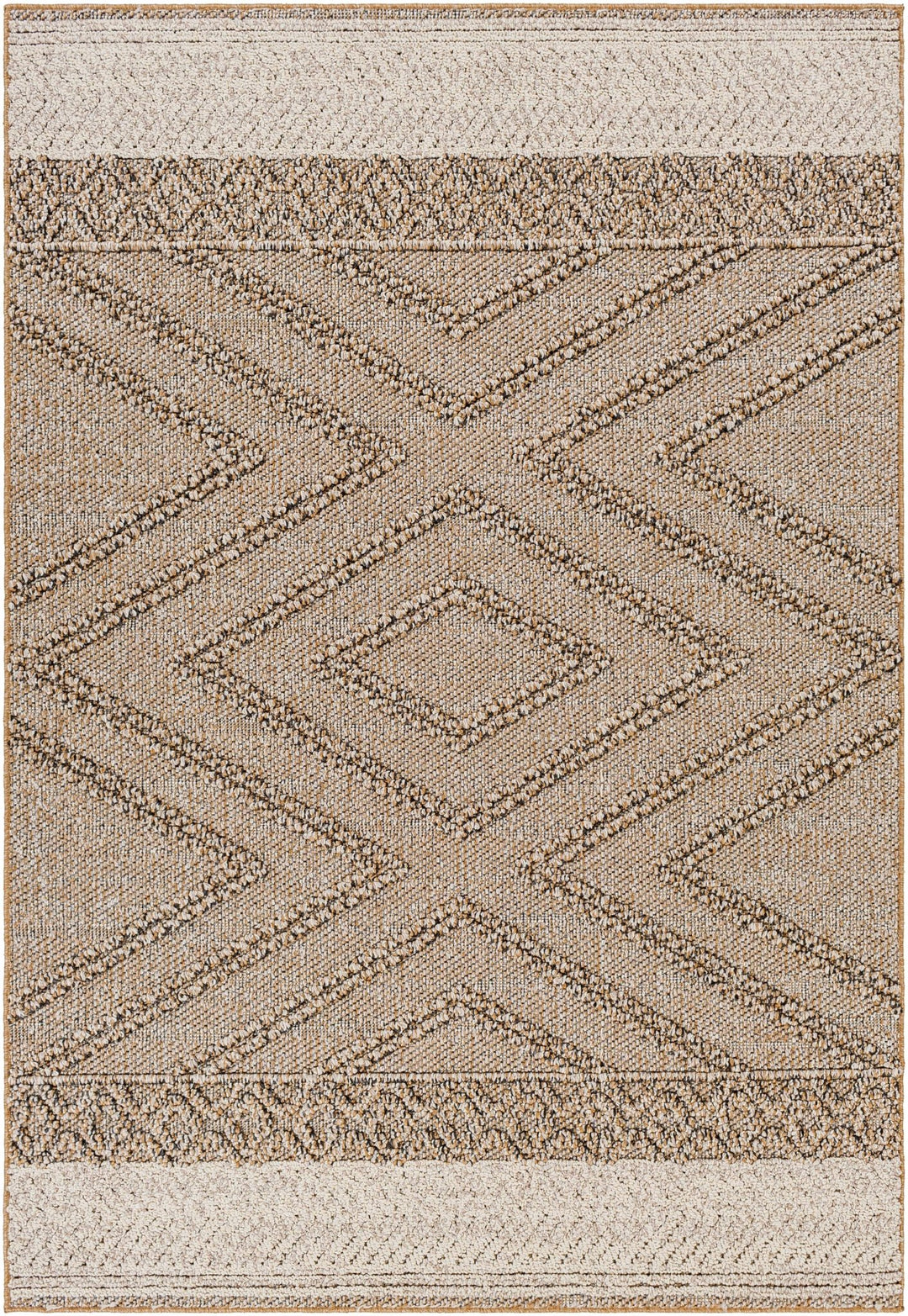 Modern Geometrical Chevron Design Tan and Ivory Outdoor Safe Area Rug - The Rug Decor