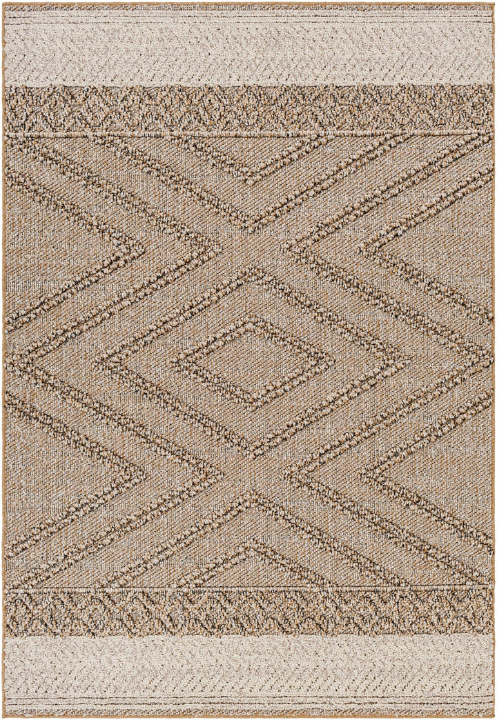 Modern Geometrical Chevron Design Tan and Ivory Outdoor Safe Area Rug - The Rug Decor