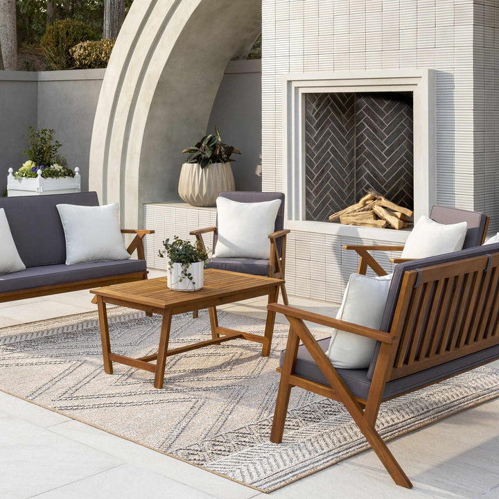 Modern Geometrical Chevron Design Tan and Ivory Outdoor Safe Area Rug - The Rug Decor