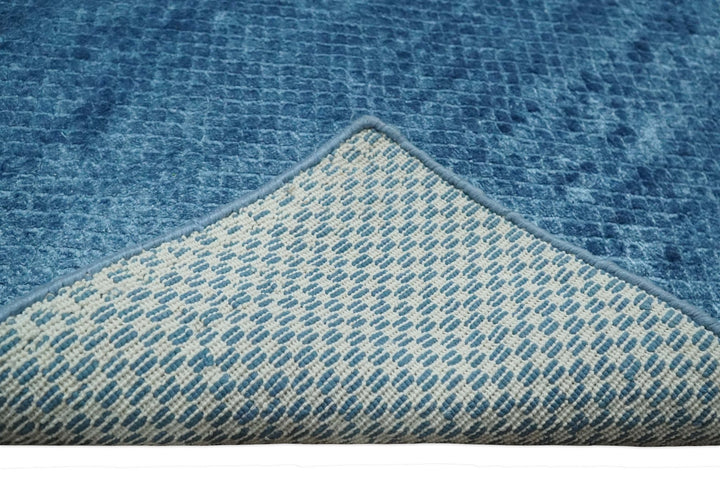 Modern Geometrical Cross Square Hand Made 2x3 Aqua Blue Art silk Area Rug - The Rug Decor