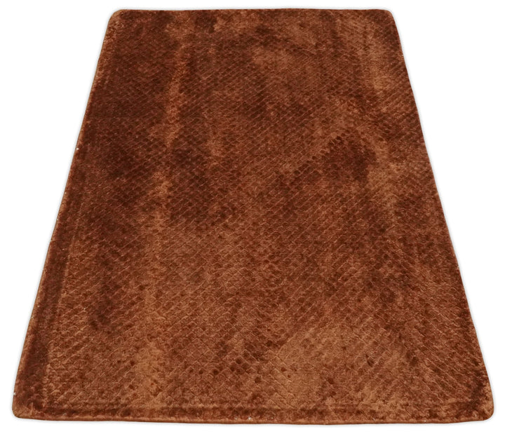 Modern Geometrical Cross Square Hand Made 2x3 Brown Art silk Area Rug - The Rug Decor