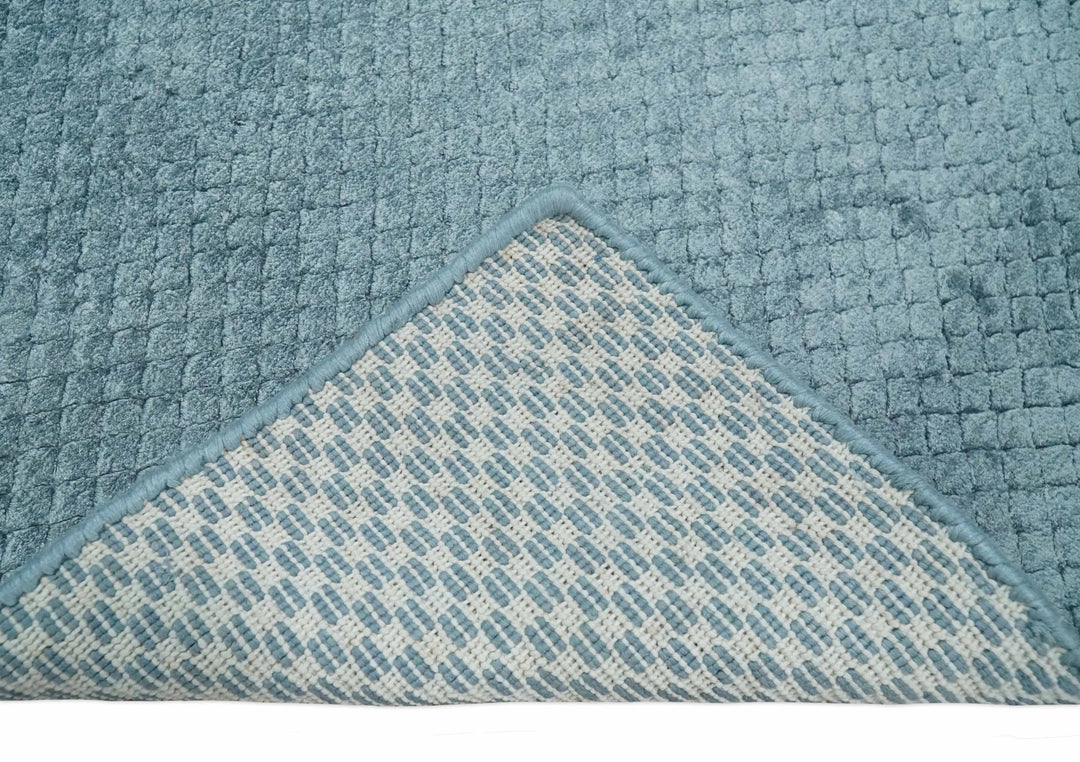 Modern Geometrical Cross Square Hand Made 2x4 Aqua Blue Art Silk Area Rug - The Rug Decor