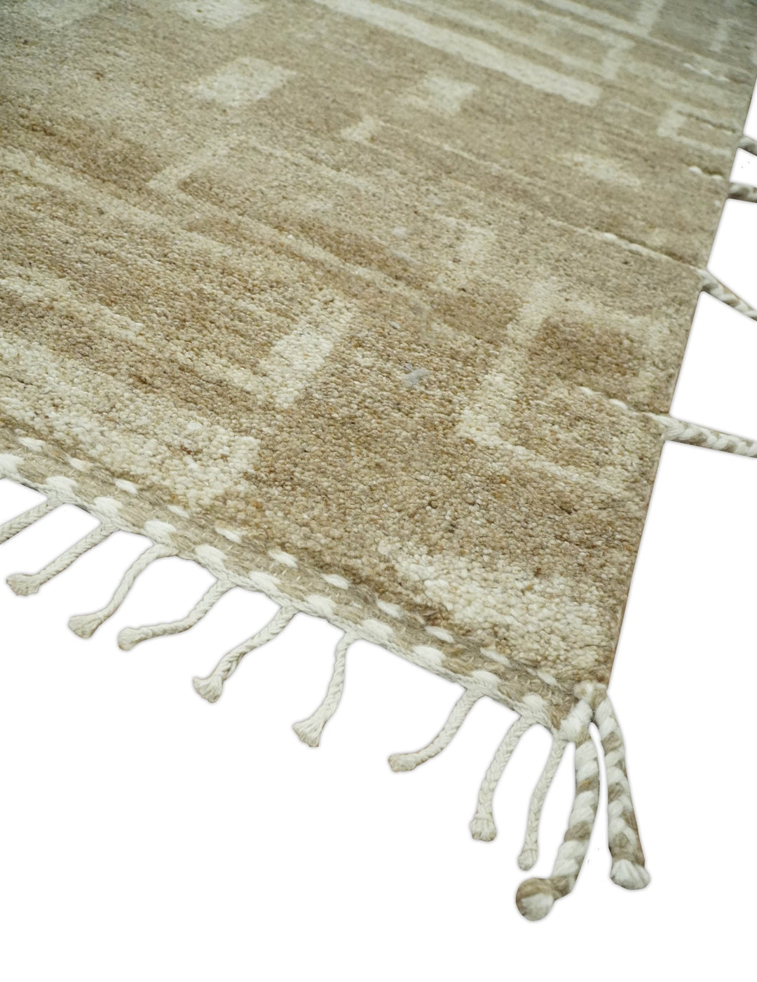 Modern Geometrical Dark Beige and Ivory Hand Knotted 5x8 Wool Area Rug - The Rug Decor