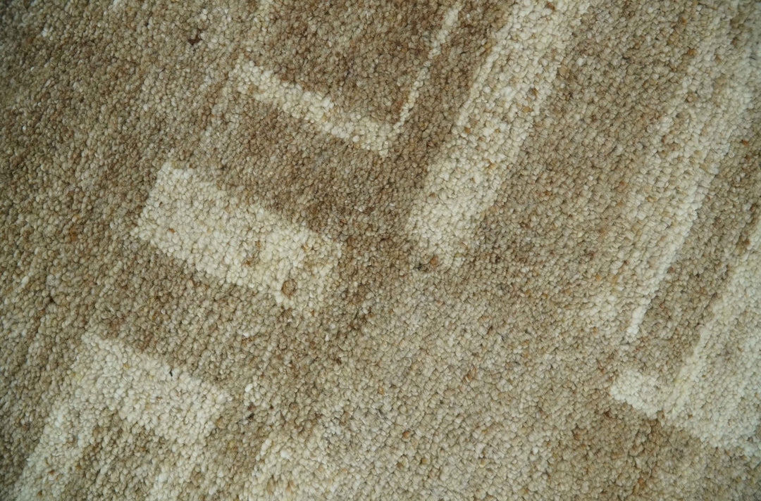 Modern Geometrical Dark Beige and Ivory Hand Knotted 5x8 Wool Area Rug - The Rug Decor
