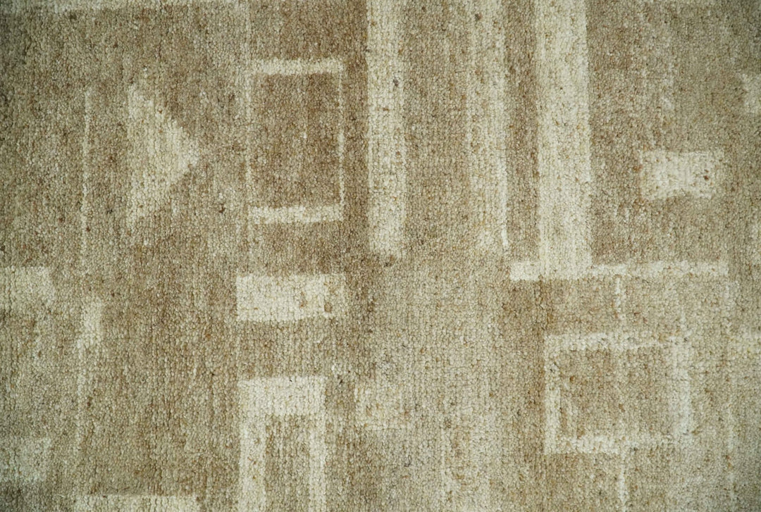 Modern Geometrical Dark Beige and Ivory Hand Knotted 5x8 Wool Area Rug - The Rug Decor